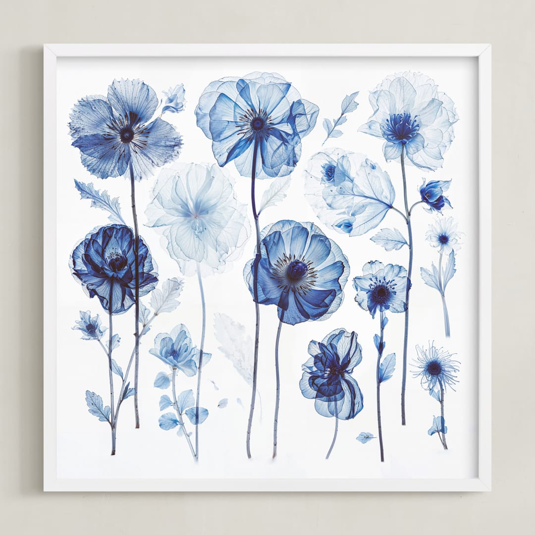 "Blue Arrangement" - Art Print in Blue by Elena Kulikova - Framed