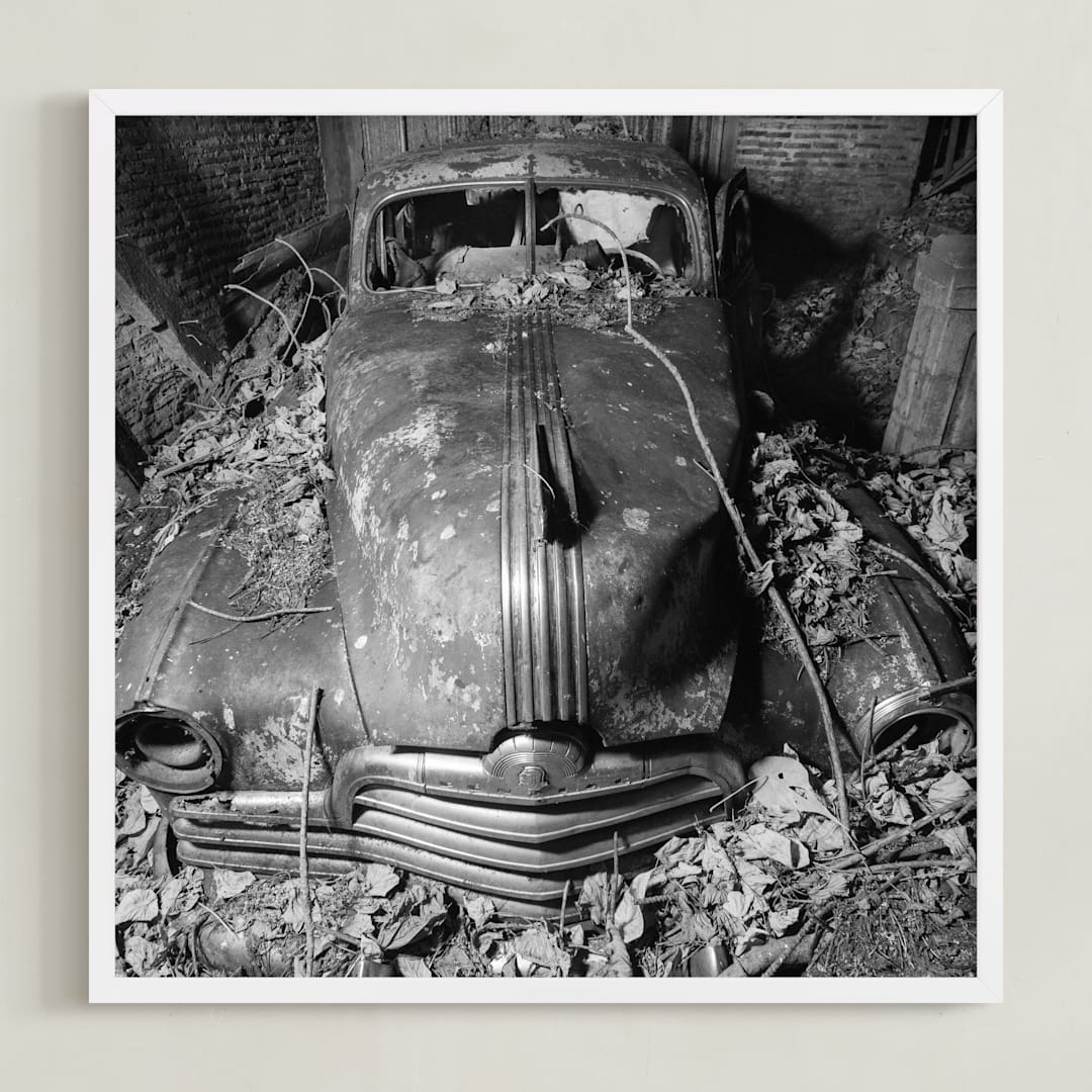 "ruined Pontiac" - Art Print in Black and White by Alaric Yanos - Framed