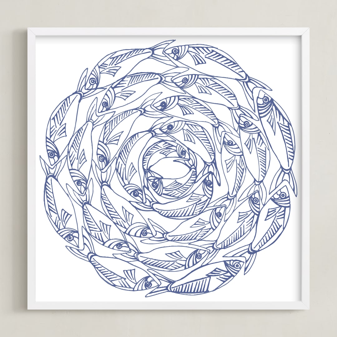 "Sardines" - Art Print in Indigo by Bryn Wears-Fitipaldi - Framed