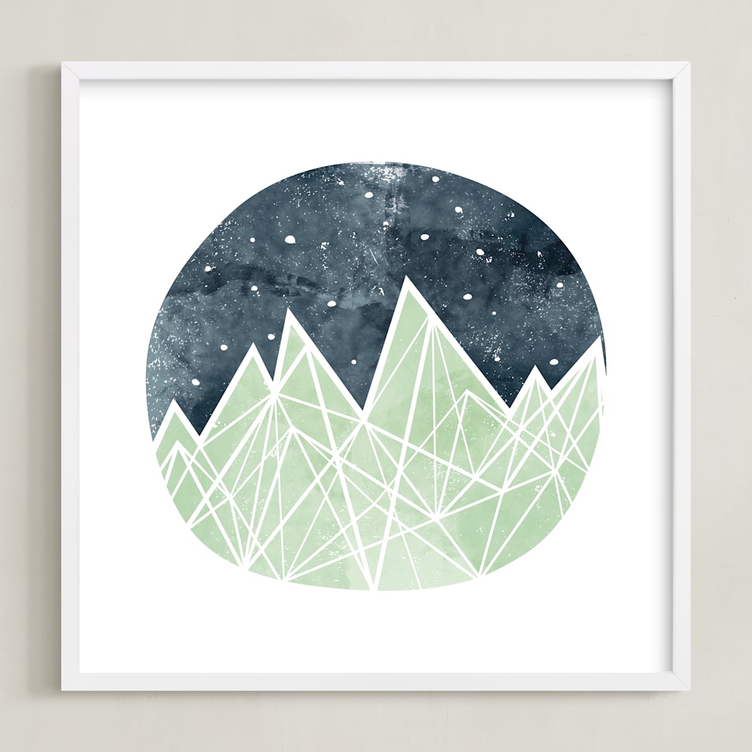 "Nighttime Sky" - Art Print in spearmint by Shirley Lin Schneider - Framed
