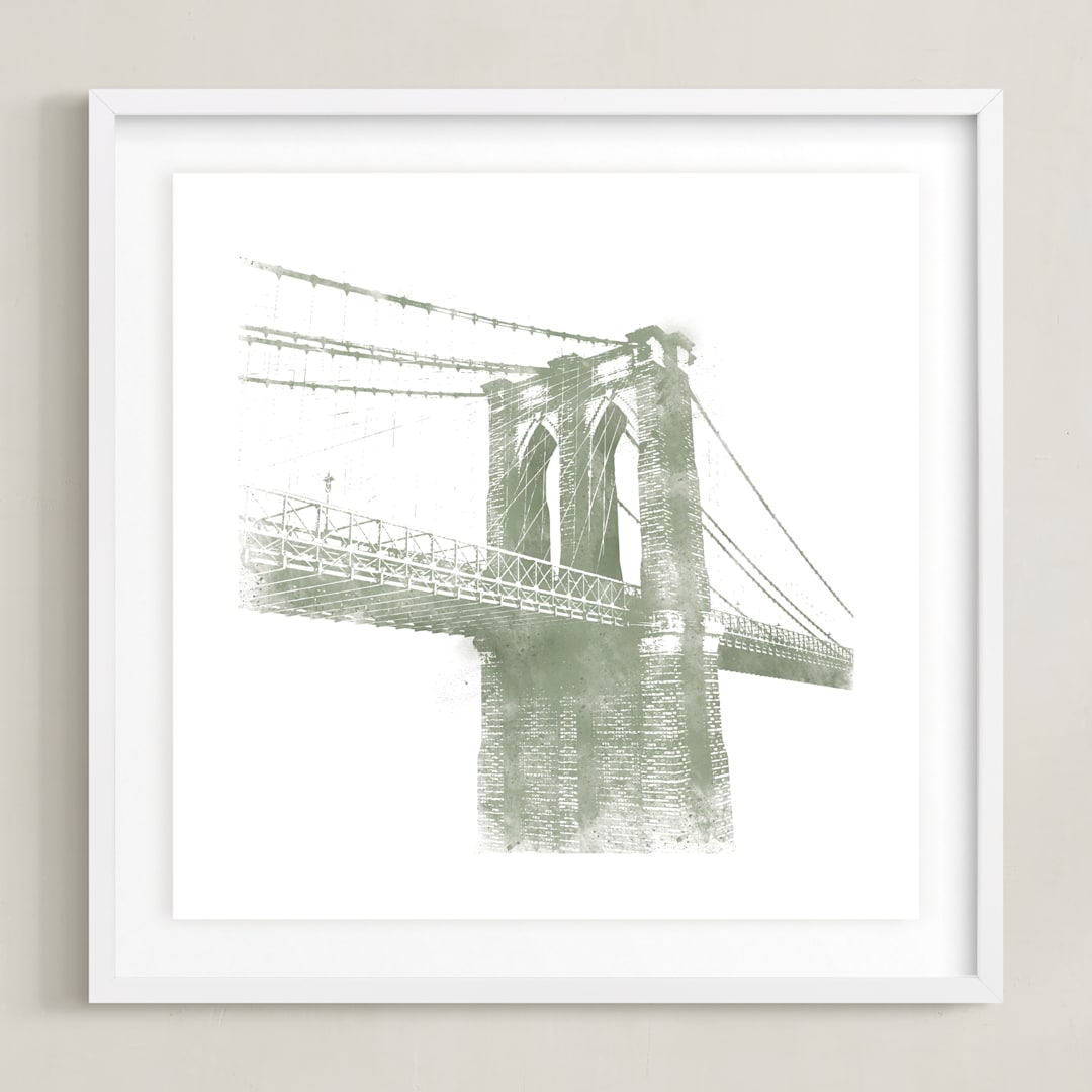 "Brooklyn Bridge" - Art Print in Moss by Paul Berthelot - Framed