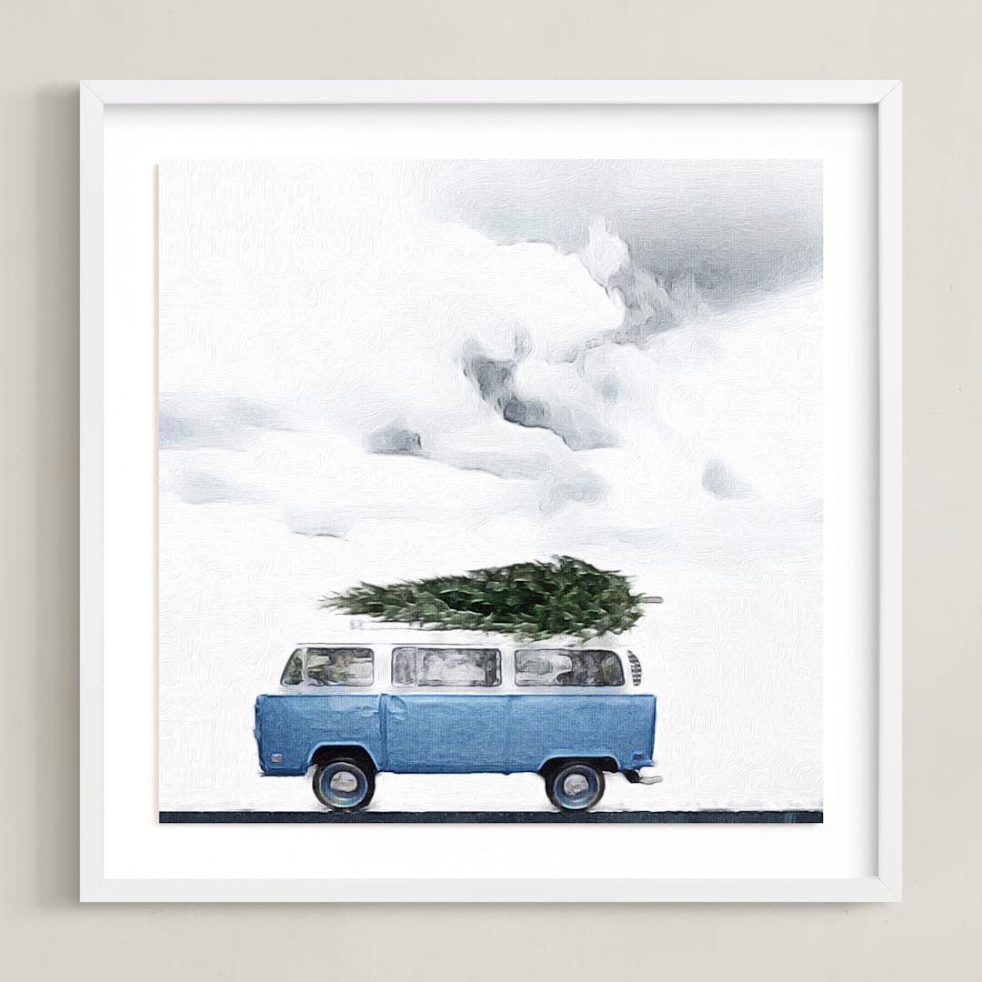 "Christmas in Jupiter" - Art Print in Christmas Blue by Maja Cunningham - Framed