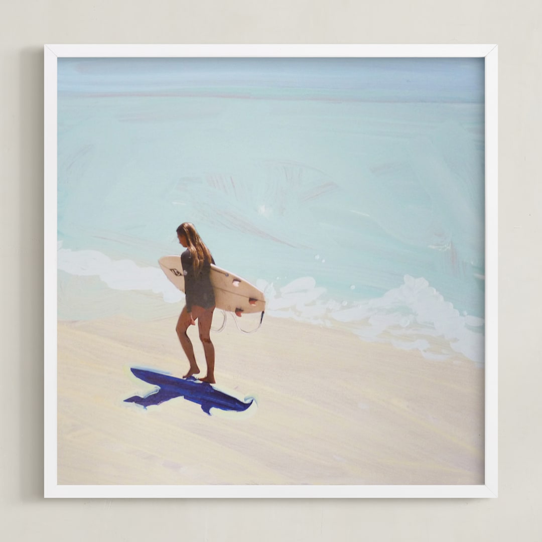"Surfer Bae 1" - Art Print in Buttery Yellow by Annie Seaton - Framed