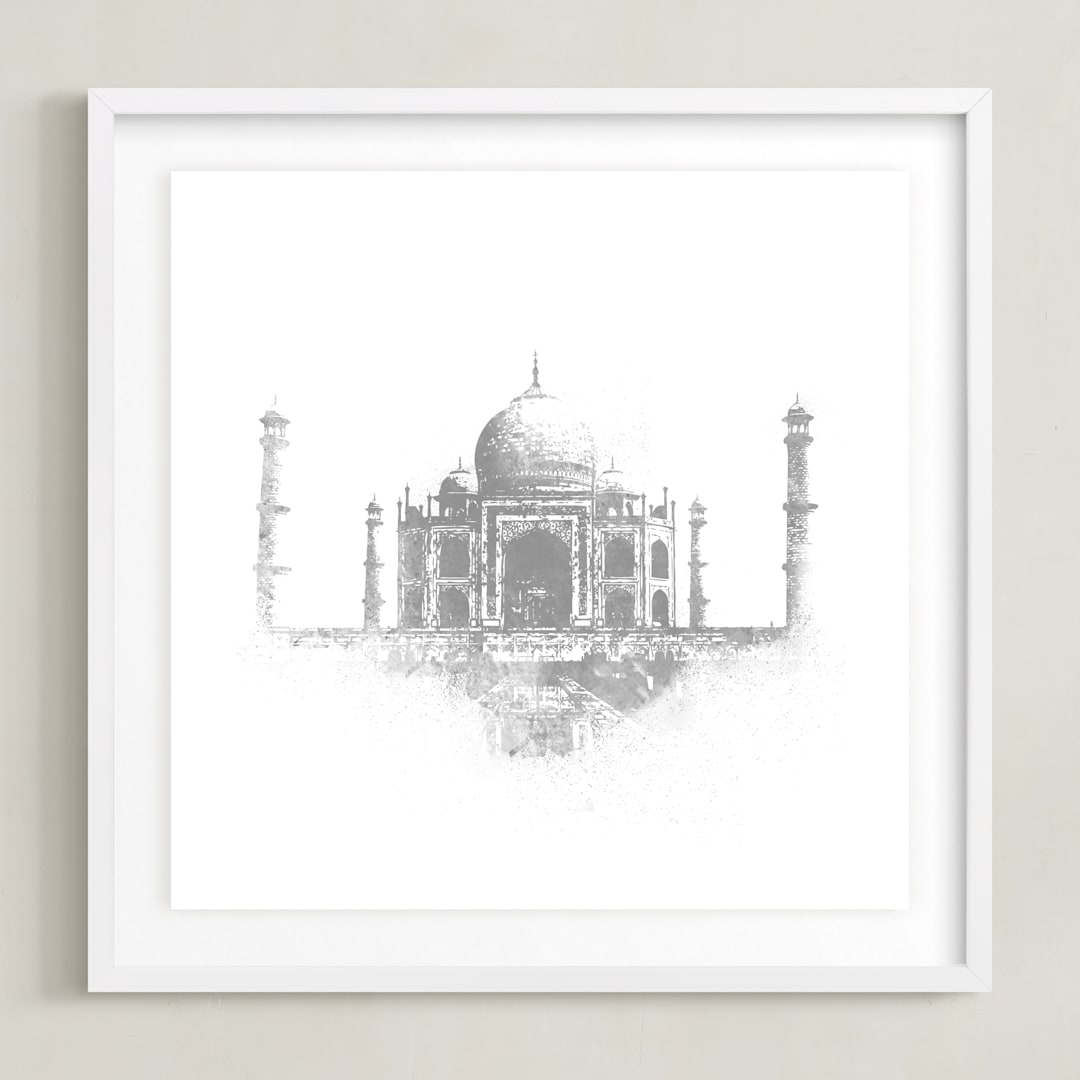 "Taj Mahal" - Art Print in Grey by Paul Berthelot - Framed