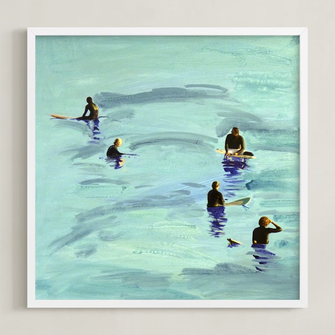 "Waiting, Malibu 2012" - Art Print in Ocean Blue by Annie Seaton - Framed