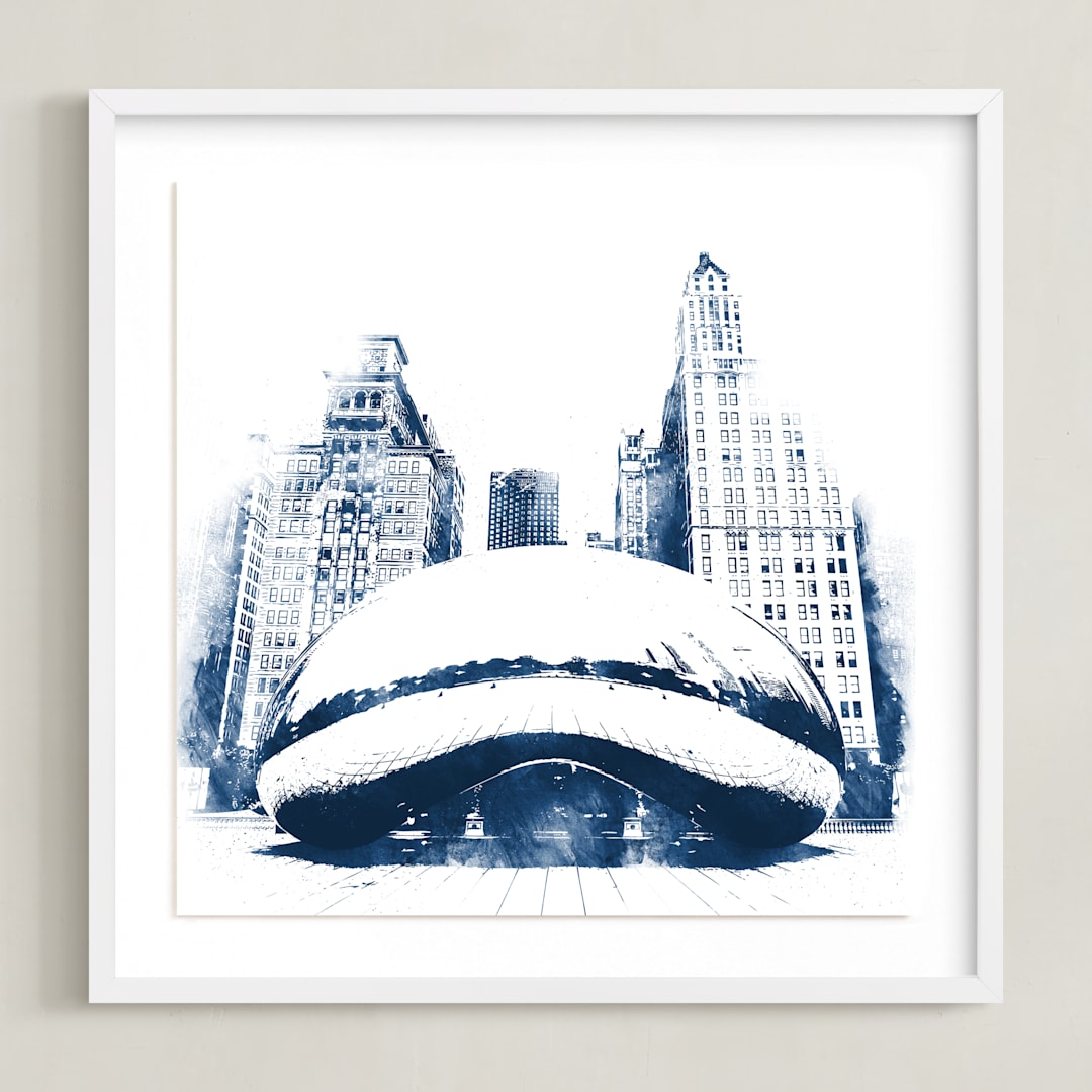 "Chicago Bean" - Art Print in Navy by Paul Berthelot - Framed