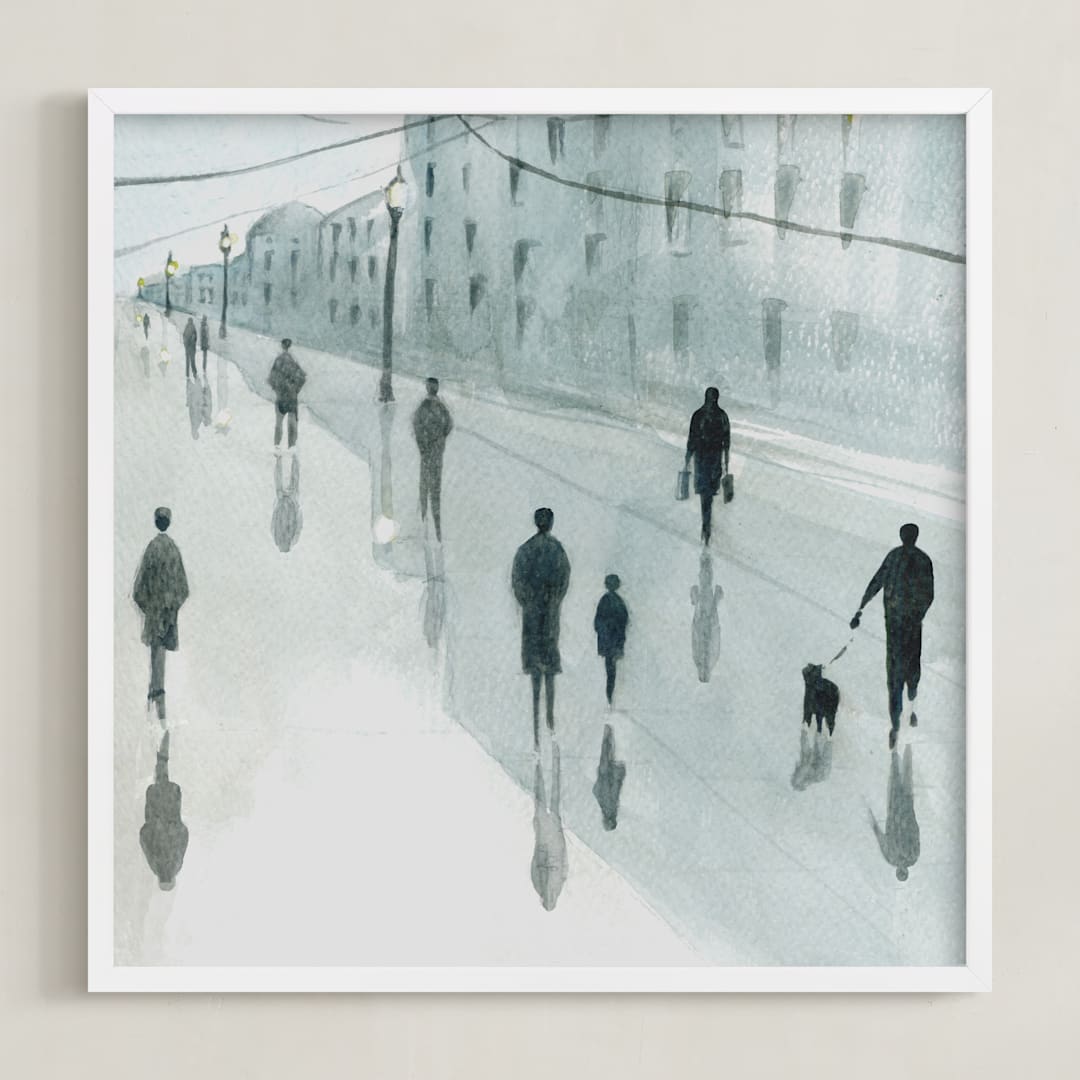 "Strangers" - Art Print in city gray by Lulaloo - Framed