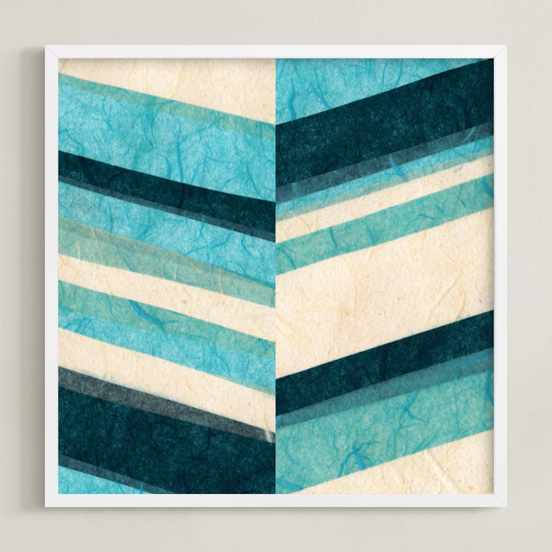 "Paper Chevron" - Art Print in Ocean by Kelly Nasuta - Framed