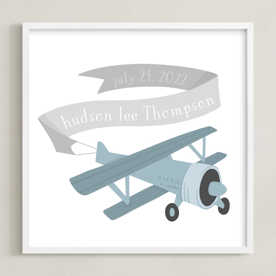 "Vintage Airplane" - Personalized Art Print in Mist by Jessie Steury - Framed