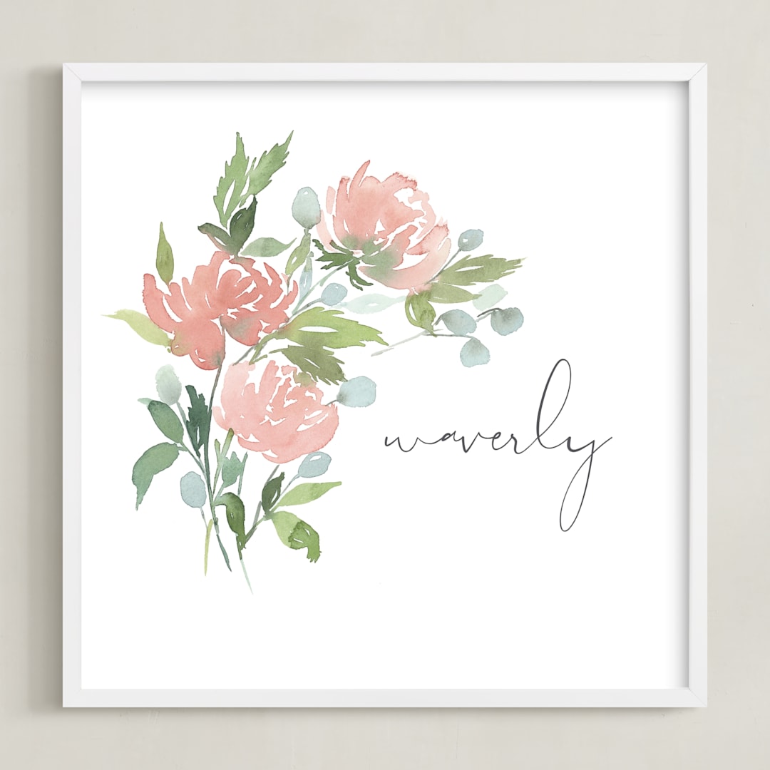"Watercolor Blooms" - Personalized Art Print in Charcoal by Stacey Meacham - Framed