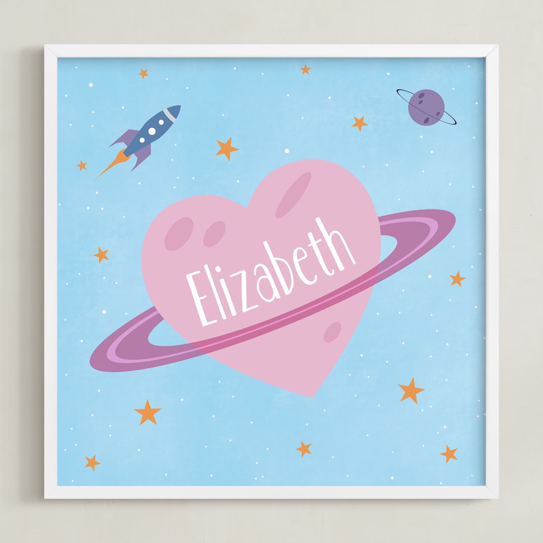 "Planet Heart" - Personalized Art Print in Cotton Candy by Heather Schertzer - Framed