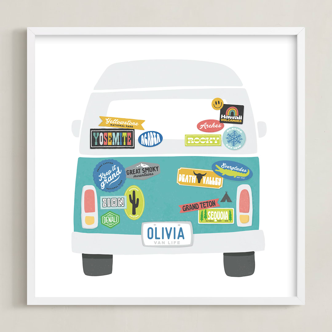 "Van Life" - Personalized Art Print in Aqua by Jessie Steury - Framed