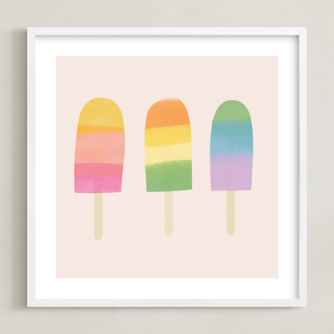 "Rainbow Popsicles" - Art Print in Taupe by Lauren Semmer - Framed