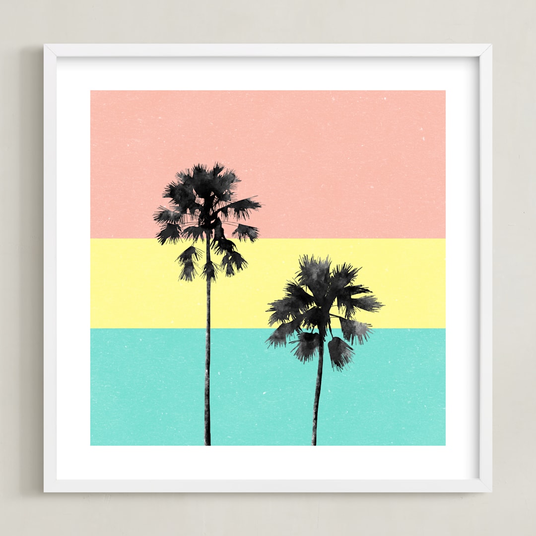 "Palm Tree Silhouette" - Art Print in sunshine by Cass Loh - Framed
