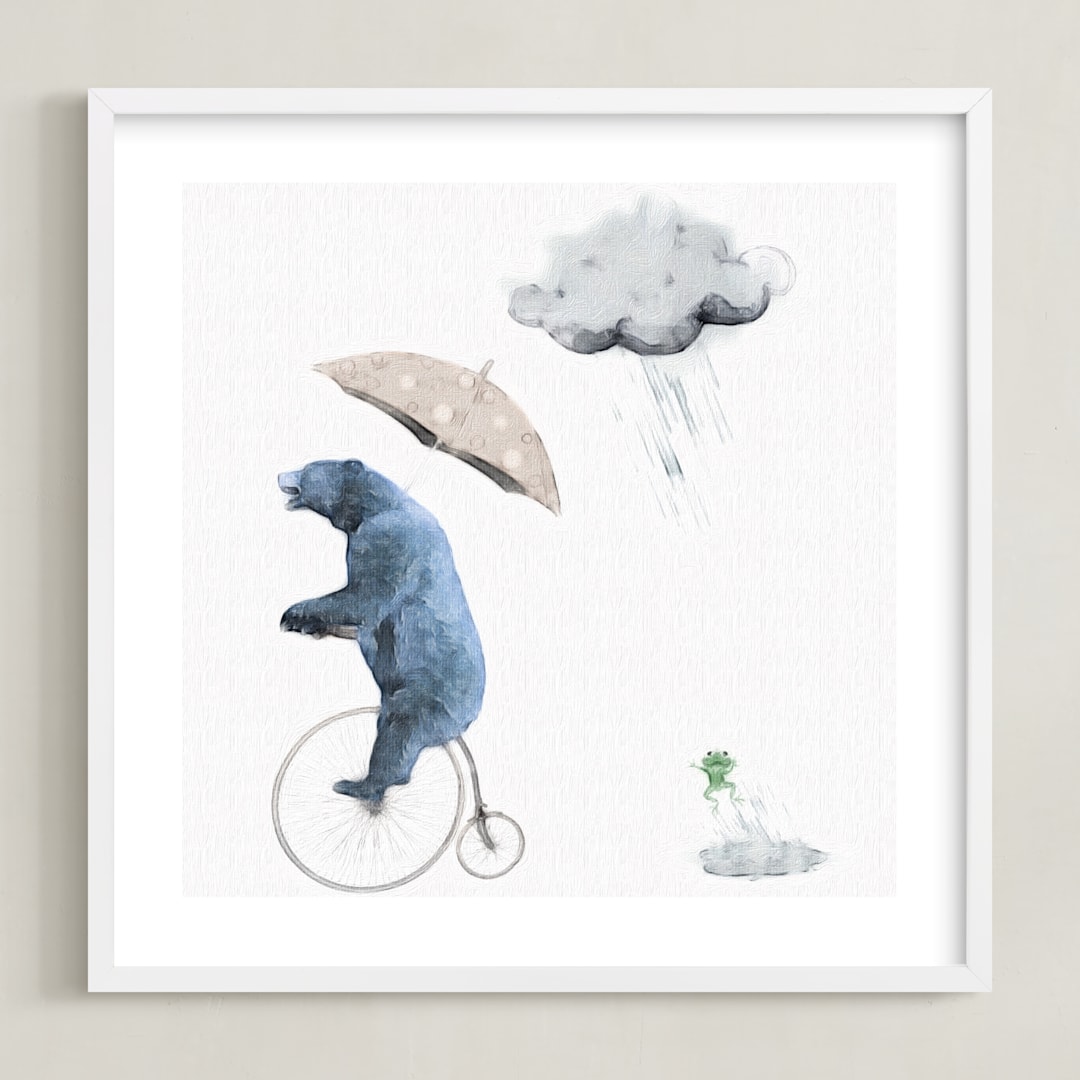 "That's one fast bike, said the Cloud" - Art Print in Polar Bear Blue by Maja Cunningham - Framed