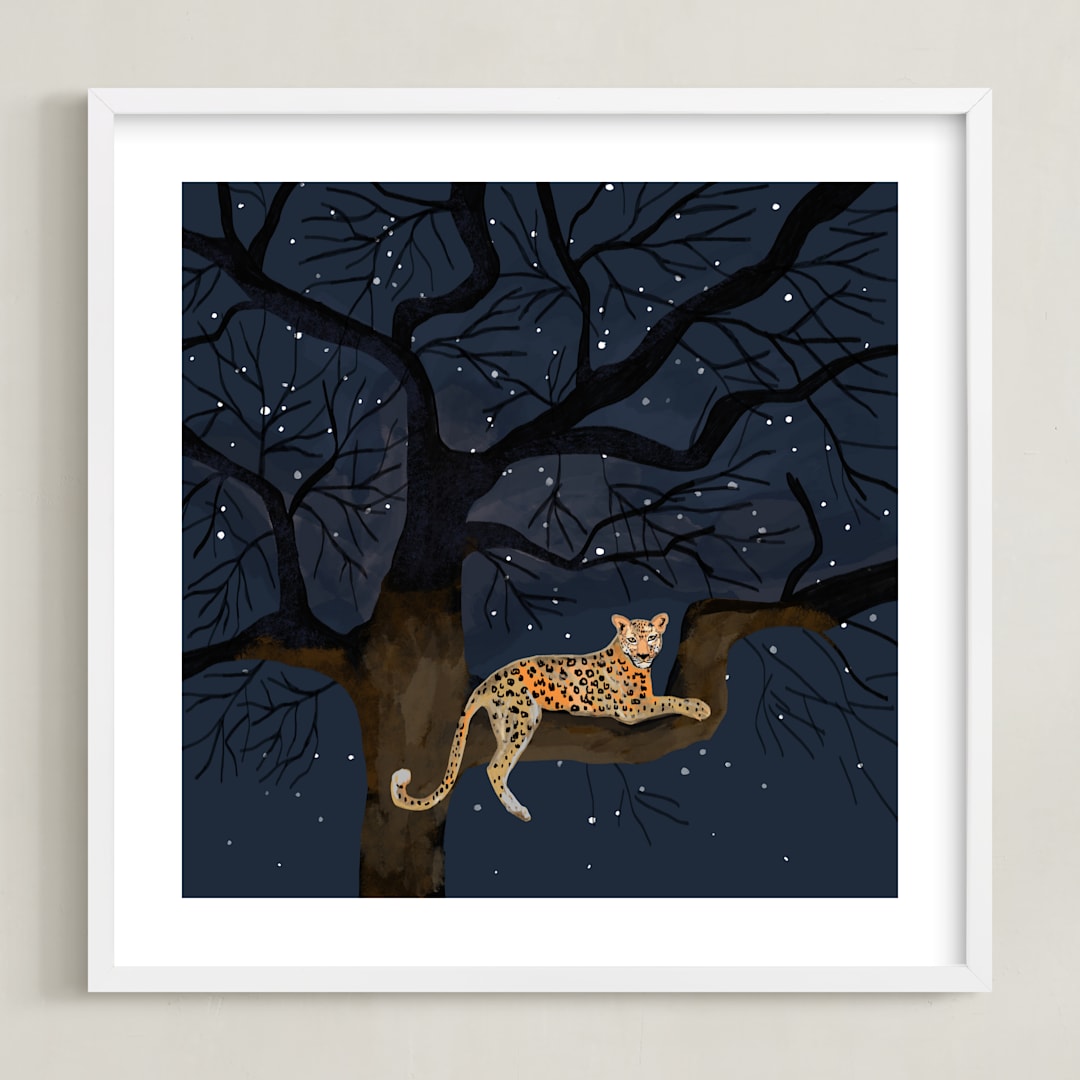 "starry sky leopard" - Art Print in navy by Cass Loh - Framed