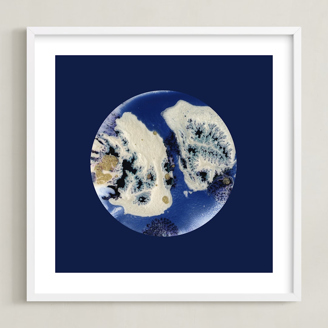 "Moon Landing" - Art Print in Navy Blue by Hi Adelaide - Framed