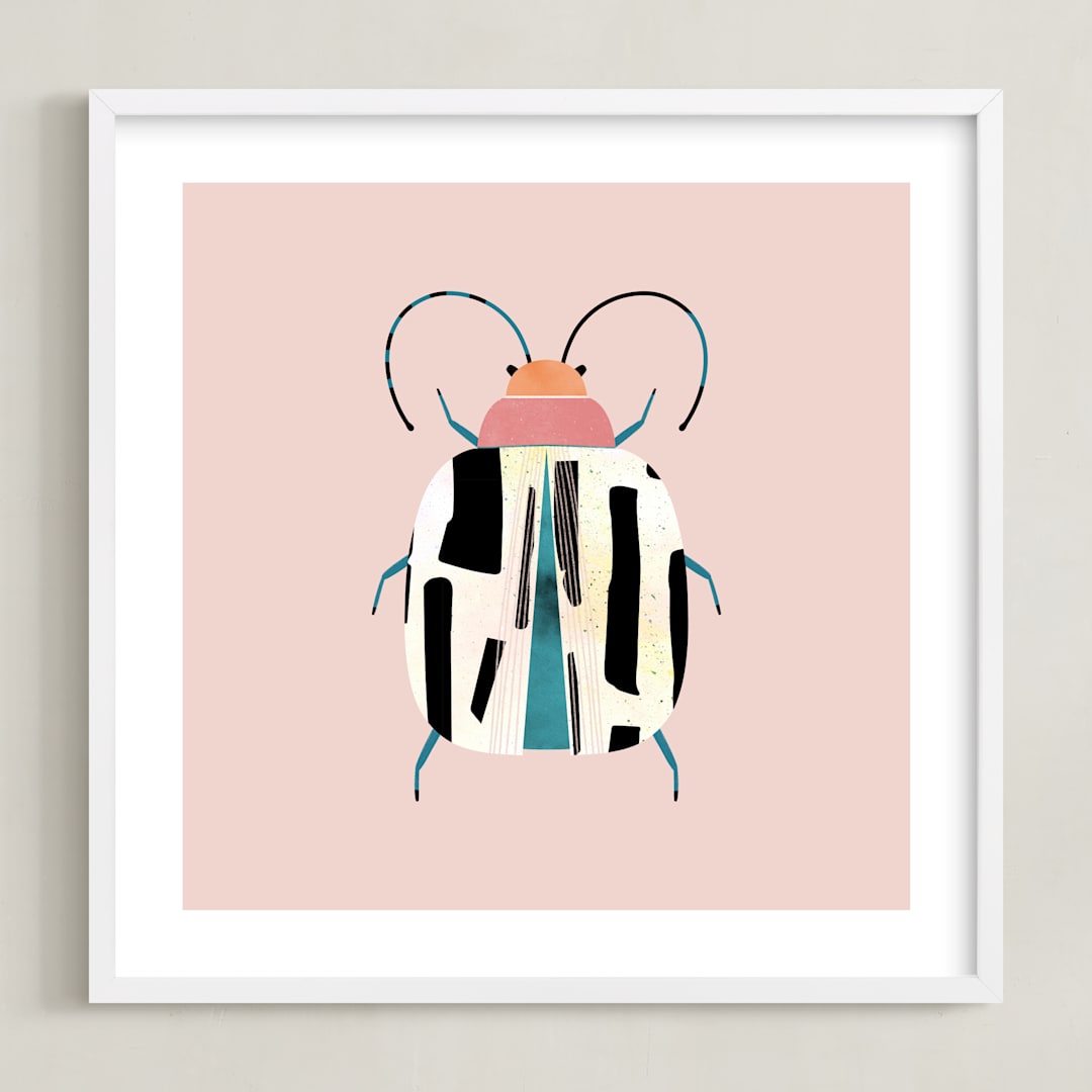 "Little Beetle" - Art Print in Blush by Anna Clement - Framed