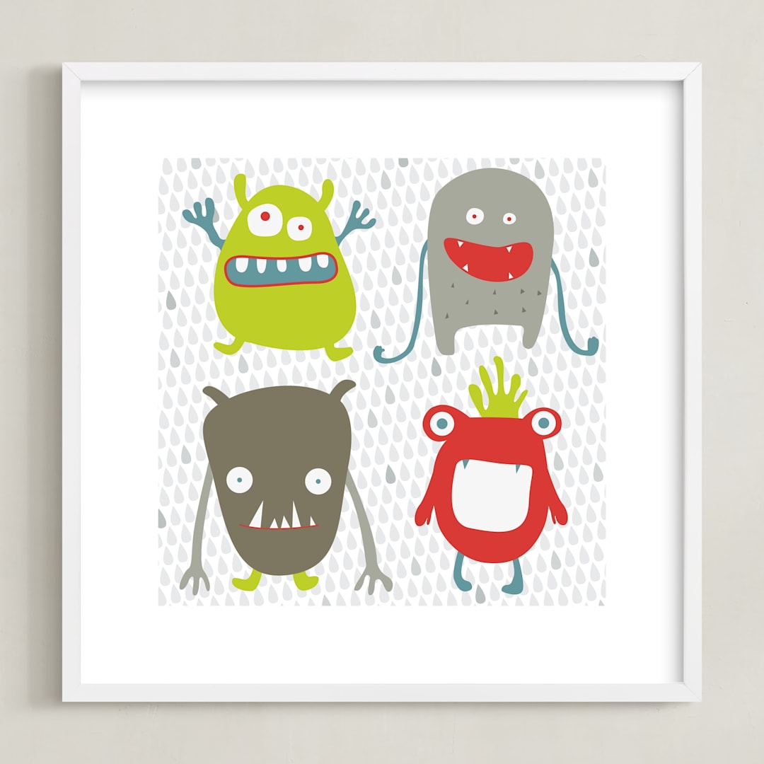 "Monster Mash" - Art Print in Mars Red by Sharon Rowan - Framed