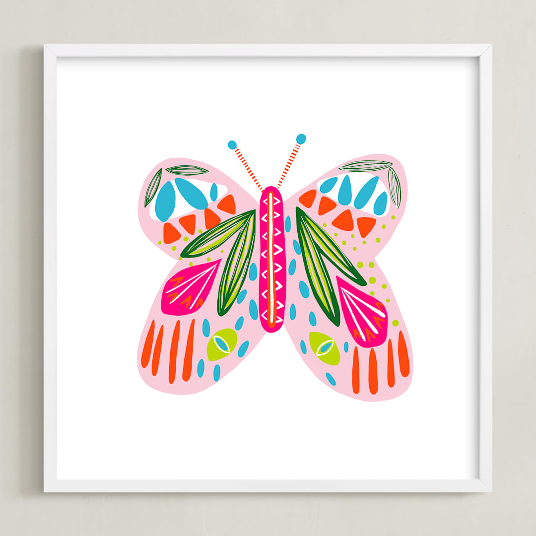 "A Butterfly" - Art Print in Cotton Candy PInk by Lauren Semmer - Framed