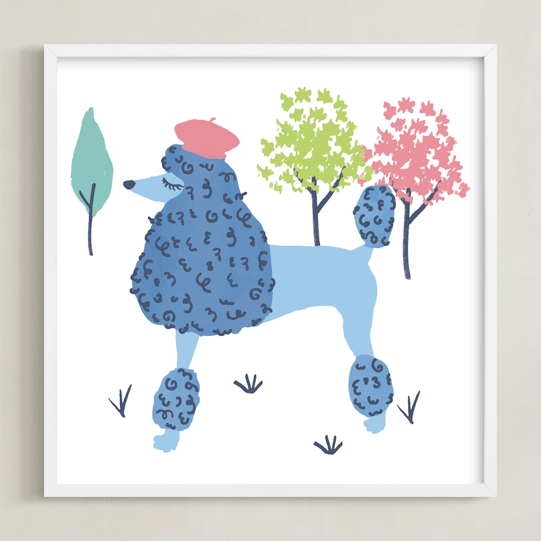 "Parisian Poodle" - Art Print in Parisian Blue by Ali Macdonald - Framed