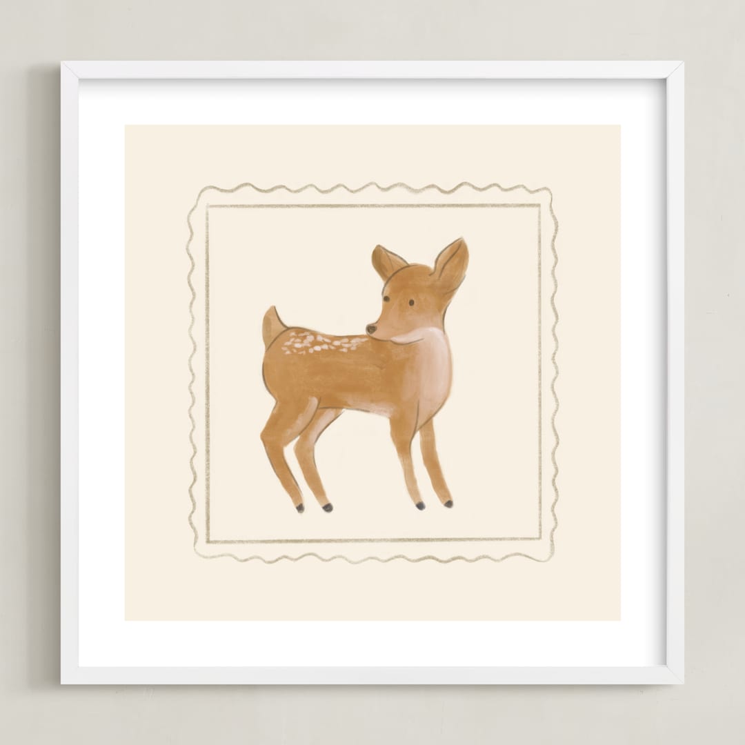 "Woodland Animal Frame - Deer" - Art Print in Cream by Creo Study - Framed