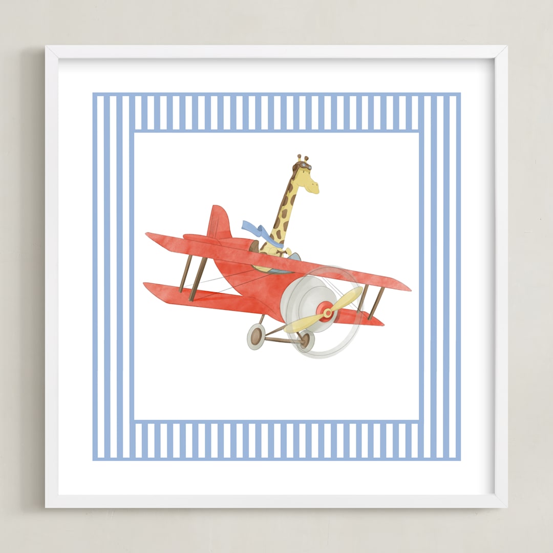 "Safari Planes 1" - Art Print in Blue by Krisztian Hollo - Framed
