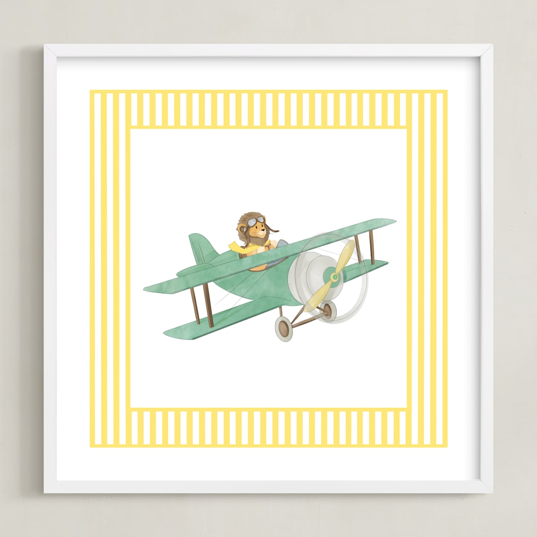 "Safari Planes 3" - Art Print in Yellow by Krisztian Hollo - Framed
