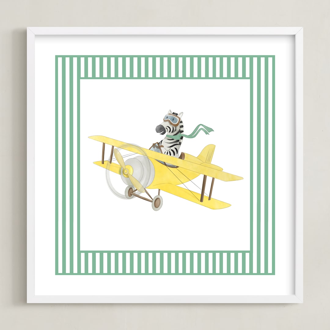 "Safari Planes 4" - Art Print in Green by Krisztian Hollo - Framed
