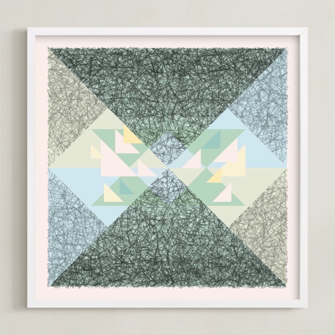 "Scribble Triangle" - Art Print in Green Pastel by Kathleen Ney - Framed