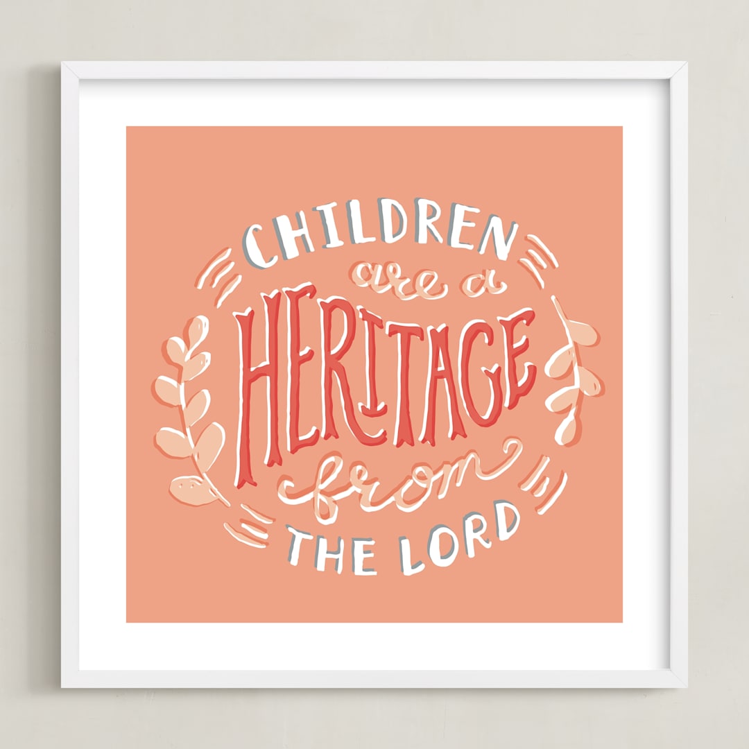 "Children are a Heritage" - Art Print in Coral Cherry by Tanya Lee of Frooted Design - Framed