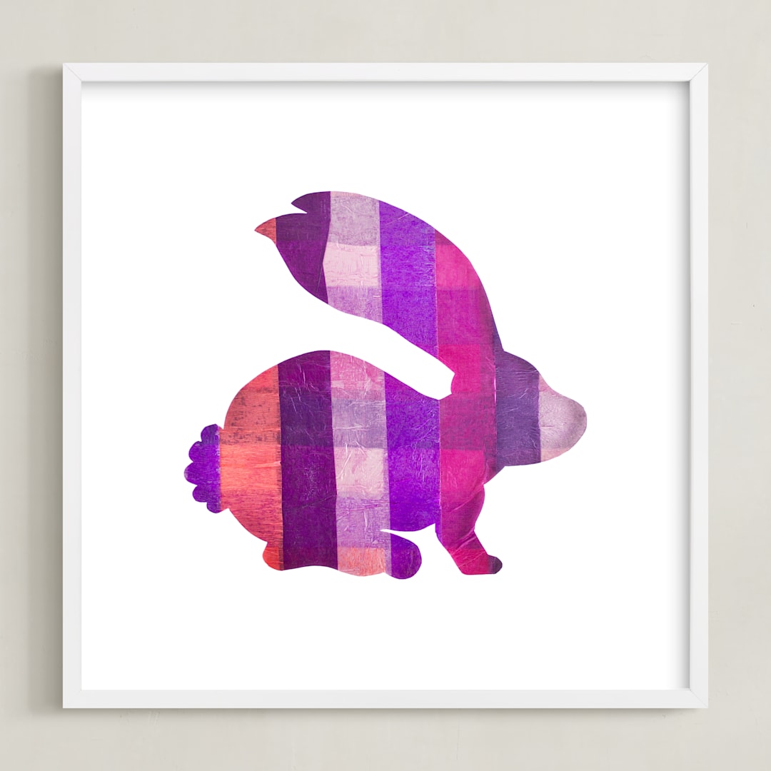 "Pink Party Bunny" - Art Print in Silhouette Pink by Jeff Preuss - Framed