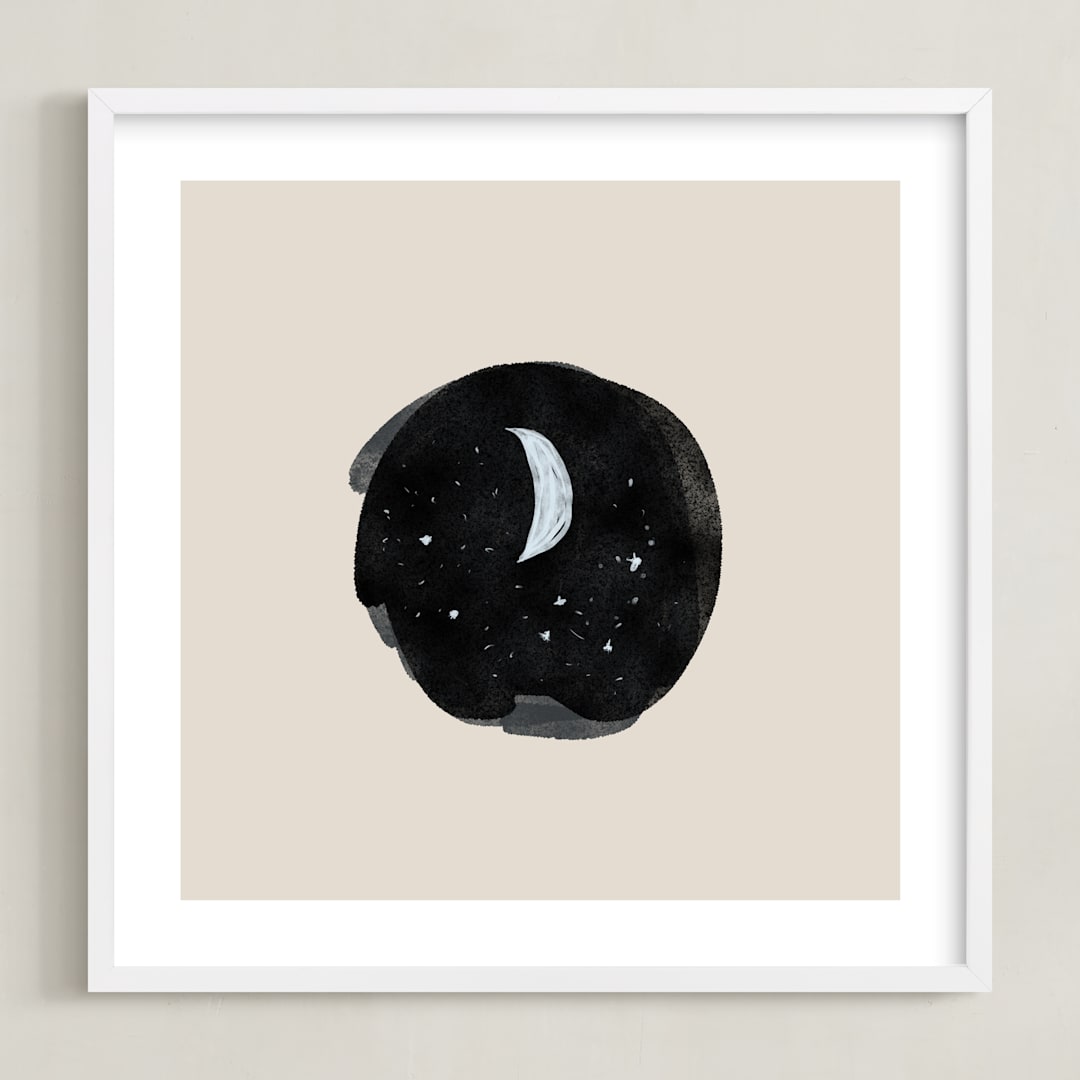 "Little Moon" - Art Print in Cream by Nancy Noreth - Framed
