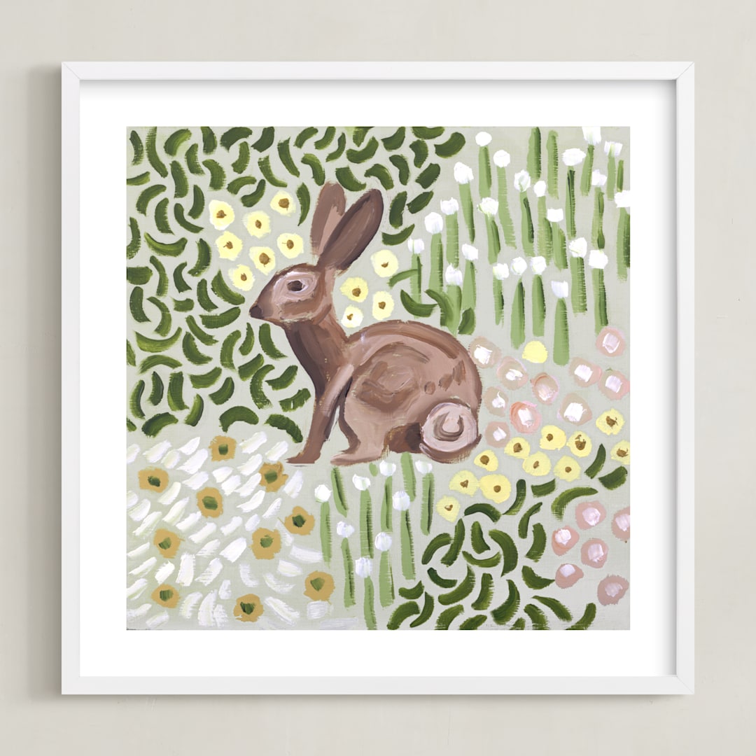"Lone Rabbit" - Art Print in Grass by Jenny Westenhofer - Framed