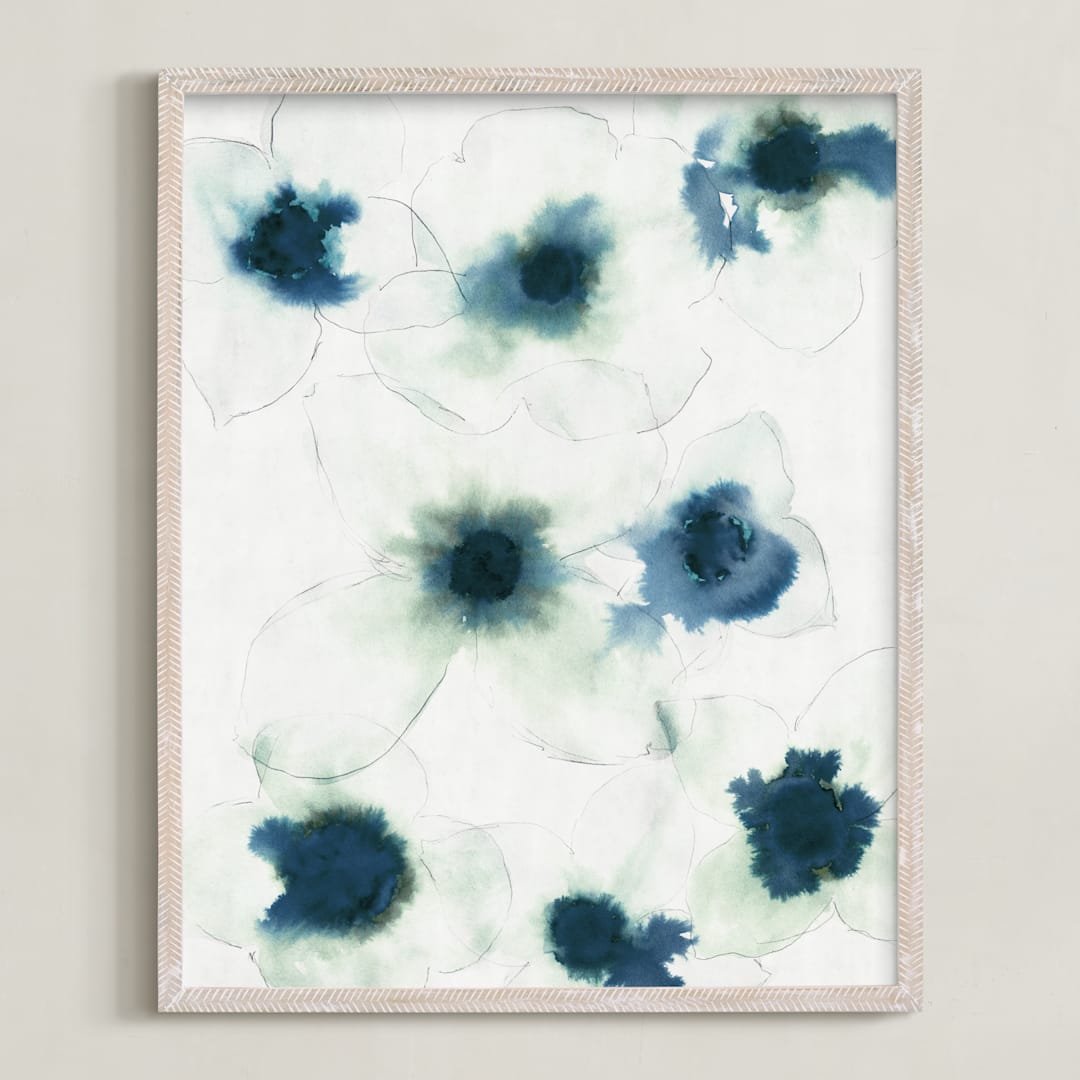 "Diaphanous Petals in Blue" - Art Print in Warm Navy by Kara Kosaka - Framed