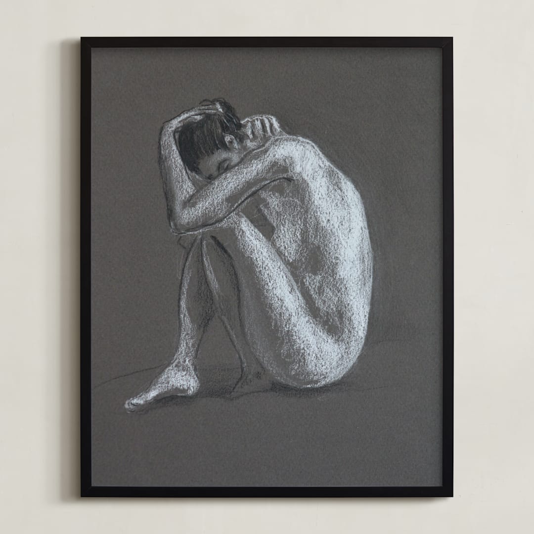"Round" - Art Print in Charcoal Gray by Anne Morrison - Framed