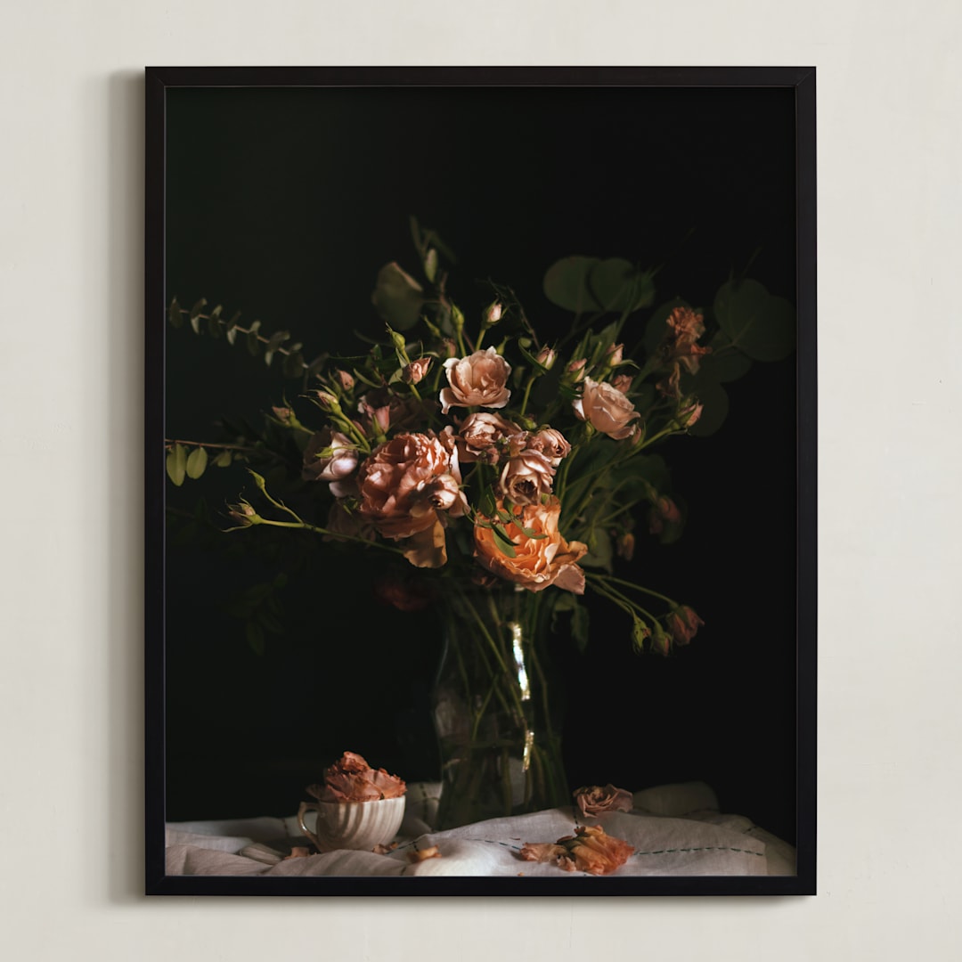 "Moody Floral Still Life" - Art Print in Moody Rose by Katie Buckman - Framed
