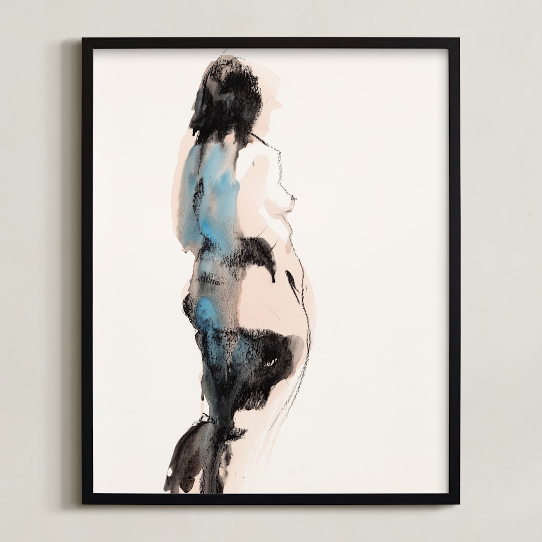 "Into the Distance" - Art Print in Aqua by Linda Mucha Karns - Framed