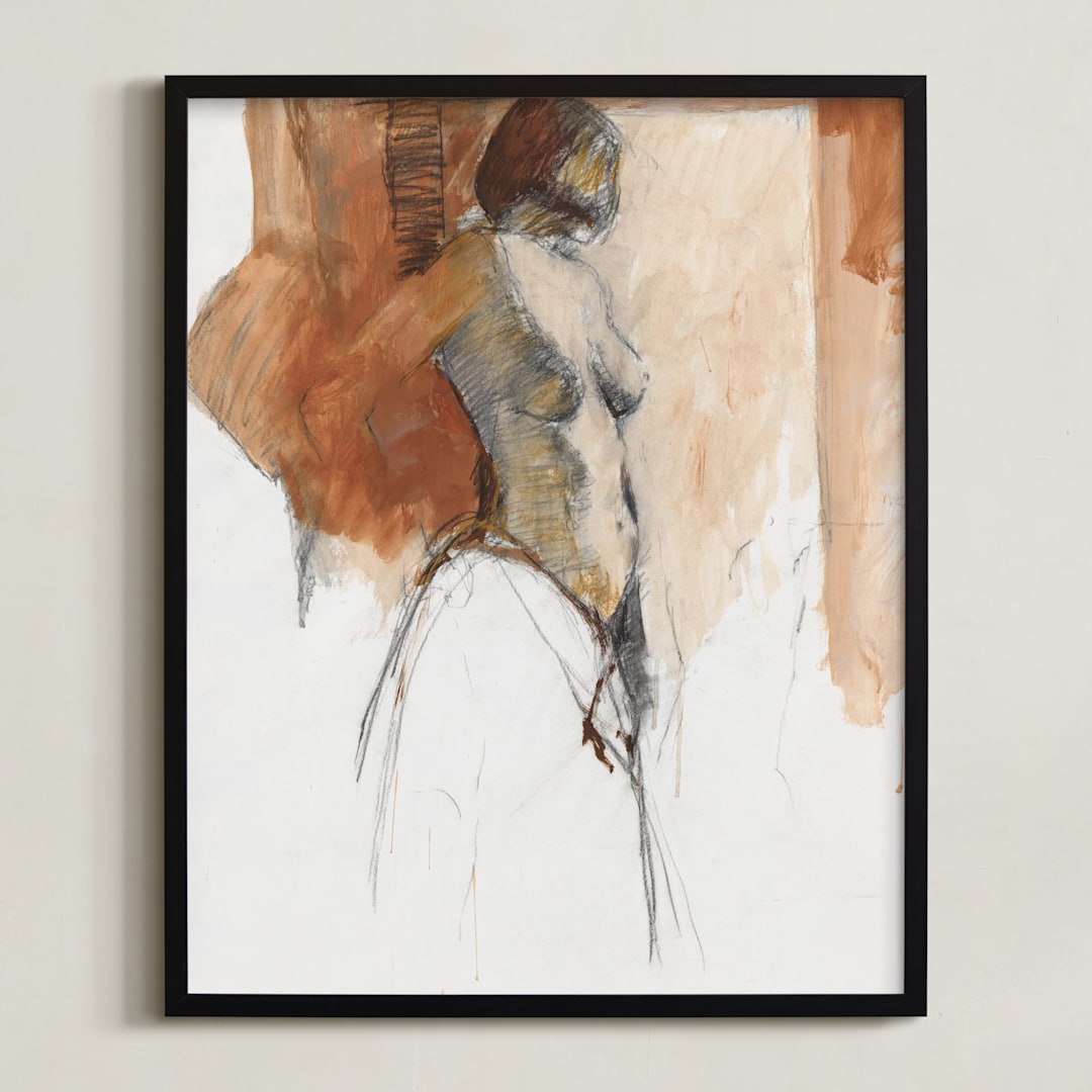 "After the Bath II" - Art Print in burnt sienna by Patricia Robitaille - Framed