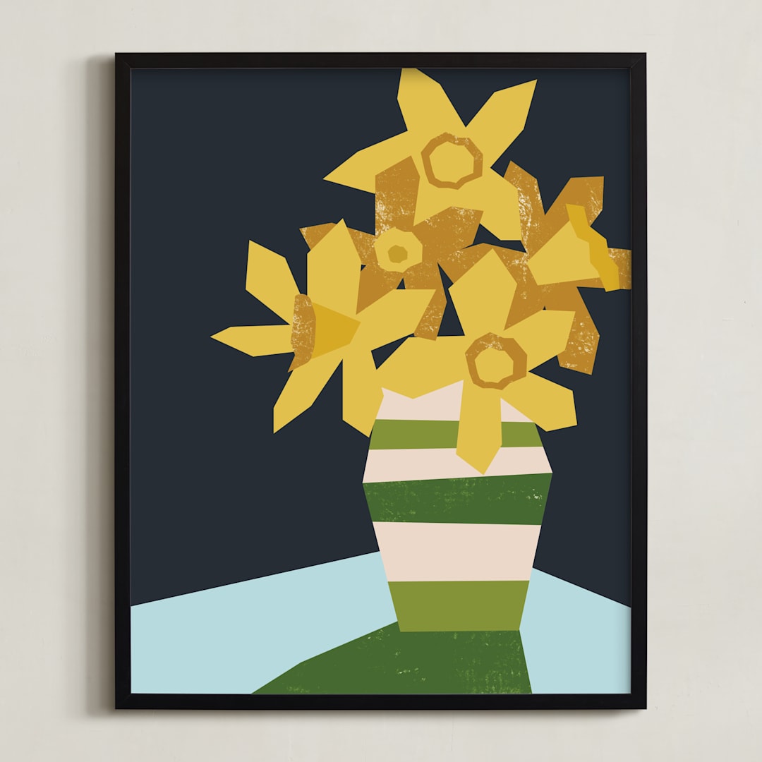 "Striped Vase" - Art Print in Olive Green by Morgan Kendall - Framed