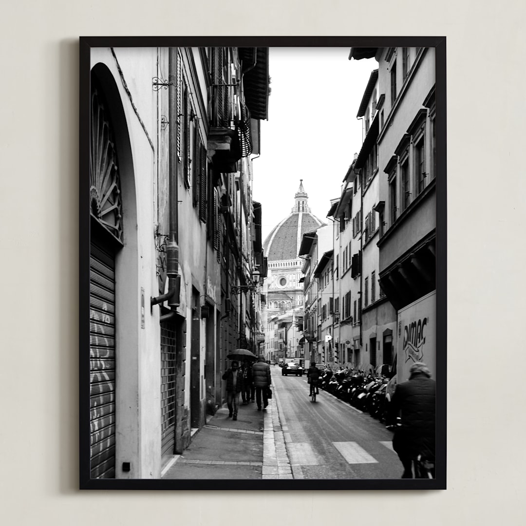 "Peeking Through No. 4 Il Duomo di Firenze" - Art Print in Black & White by Joey Crisostomo-Wynne - Framed