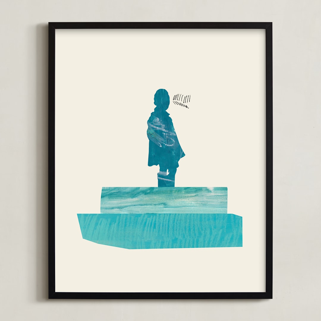 "View of the Water" - Art Print in Soft Calm by Field and Sky - Framed