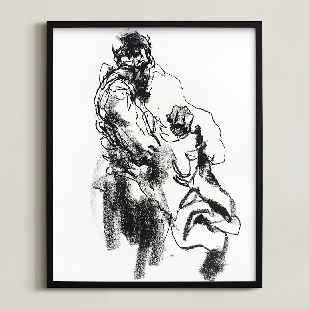 "Drawing 469 - Draped Figure" - Art Print in Bottom of Well Black by Derek overfield - Framed