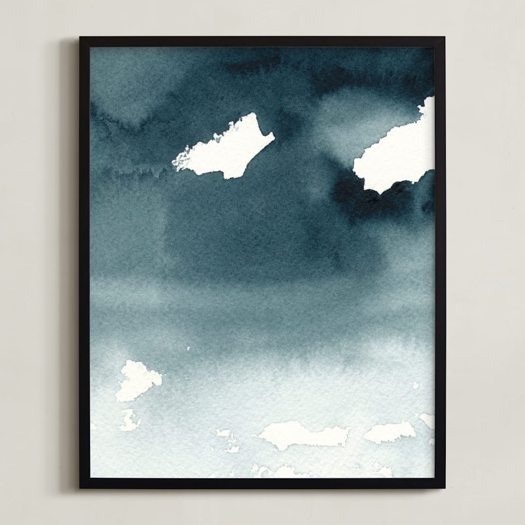 "Mist Rises Over the Water" - Art Print in Indigo Blue by Renee Anne Bouffard-McManus - Framed