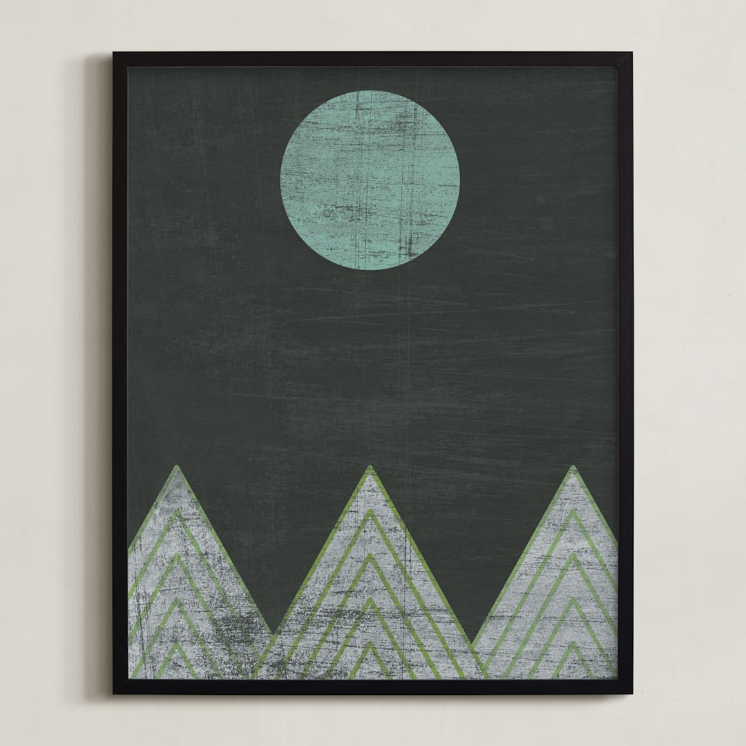 "Blue Moon Over Mountains" - Art Print in Blue/Cool by A Little Big Picture - Framed