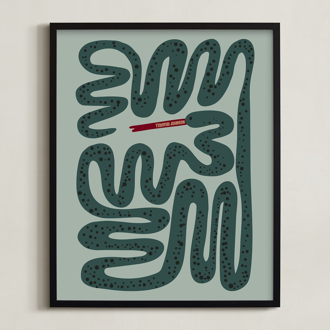 "Squiggly Snake" - Personalized Art Print in Cactus by Jenna Holcomb - Framed