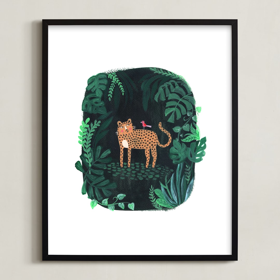 "Wild Cat" - Art Print in Forest Green by Nikita Jariwala - Framed