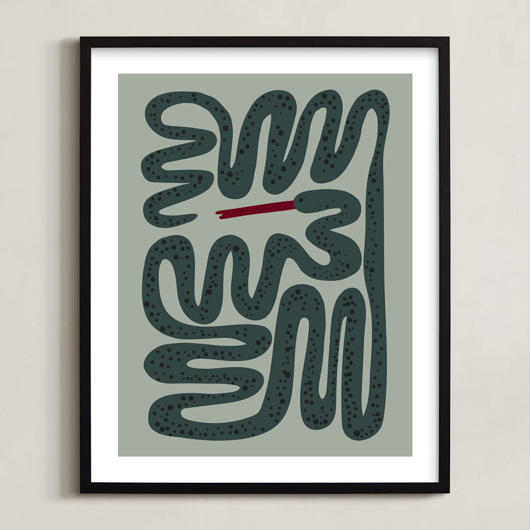 "Squiggly Snake" - Art Print in Cactus by Jenna Holcomb - Framed