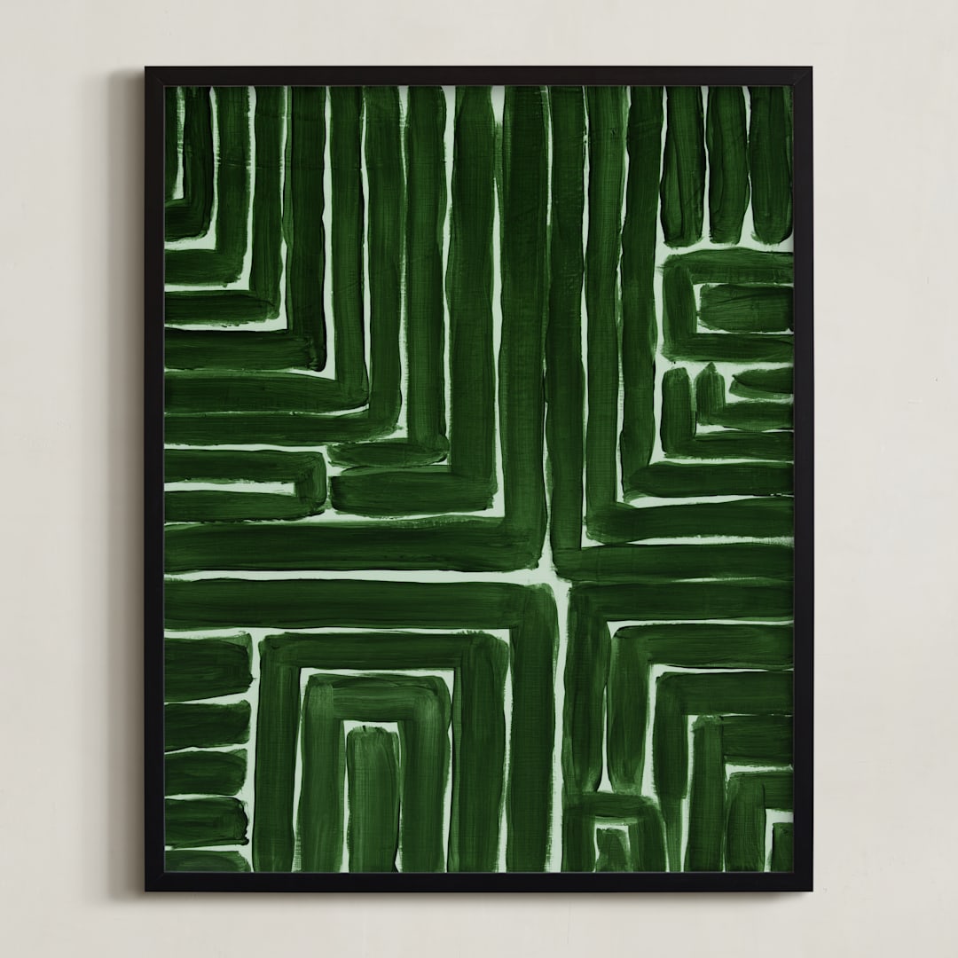 "Versatility in Lines and Stripes" - Art Print in Rich Green by Lauren Rutley - Framed