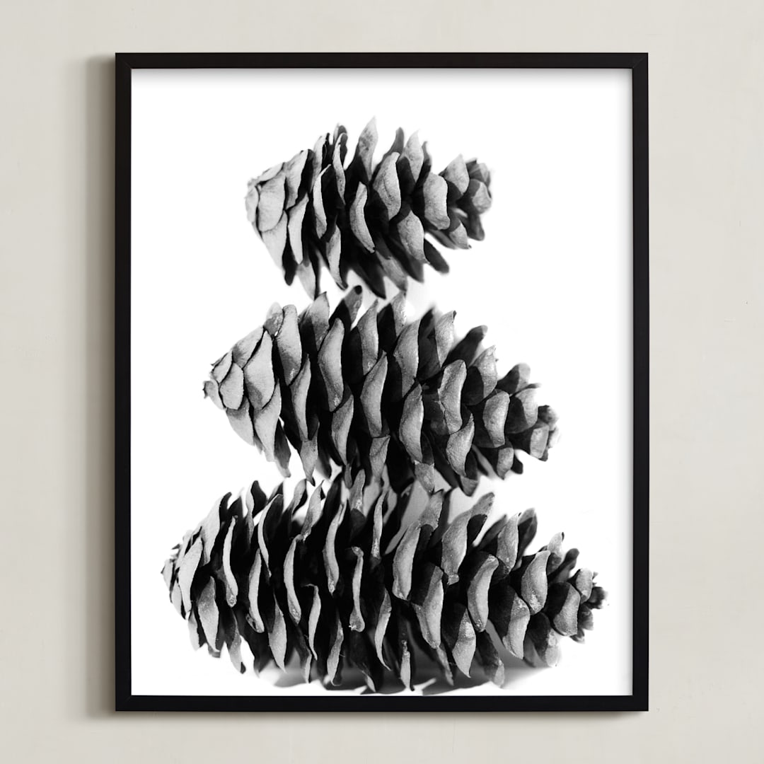 "Stacked Pine Cones" - Art Print in black and white by Alexis Arnold - Framed